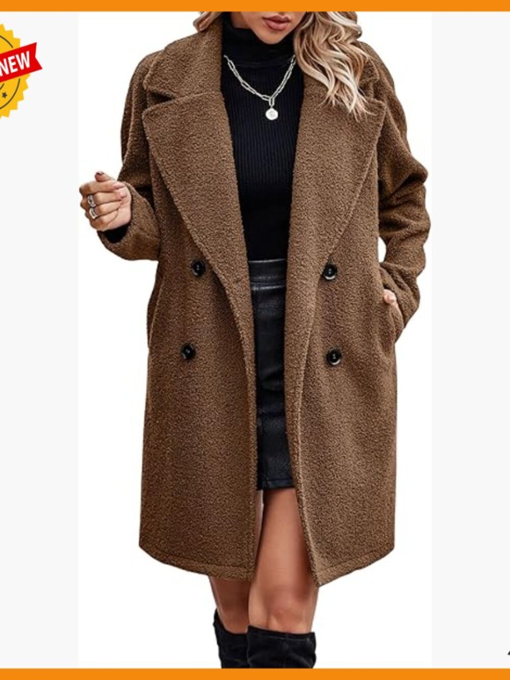 Long Sherpa Faux Fur Coat Winter Fleece Button Jacket with Pockets